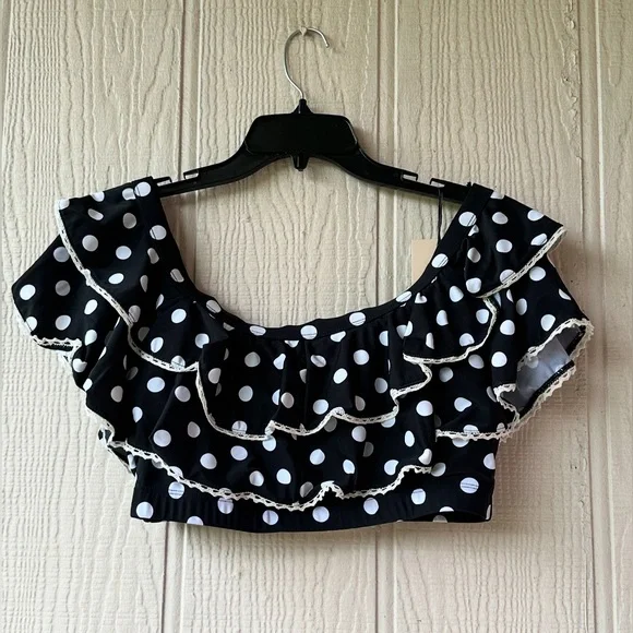 Unique Vintage Retro Polka Dot Swim Top - Picture 2 of 10